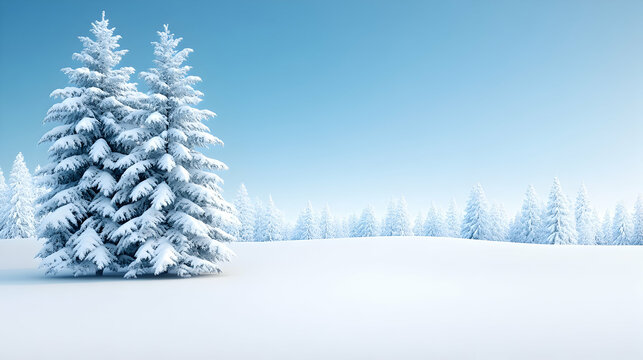 Winter landscape with snowy trees on a sunny day. Scenic background illustration. Generative AI