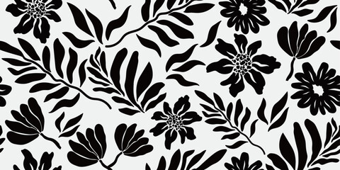 black and white seamless floral pattern