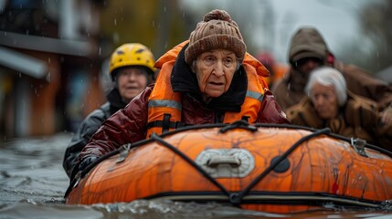 Fototapeta premium First Responders Assuring Safety: Providing Comfort and Support to Elderly Residents during Rescue