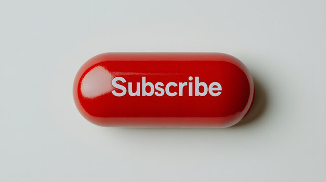 A glossy, bright red button with the word "Subscribe" in white text. It is a simple call to action on a white background.