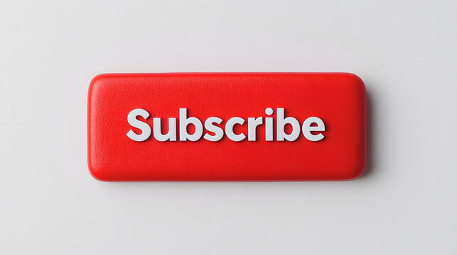 Red rectangular button with white text 'Subscribe'. An invitation to follow content, set against a clean, bright background. Call to action