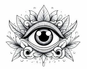Artistic eye design with floral ornaments, ideal for tattoo, logo, or illustrations. Generative AI