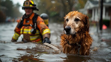 Heroic Firefighter Rescues Dog from Raging Floodwaters