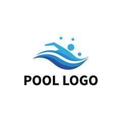 Swimming Pool Logo, Wave Symbol, Blue Gradient, Water Sports, Vector Design