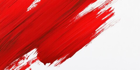 Vibrant red strokes dance diagonally across a pristine white canvas. Each bold streak contrasts sharply against delicate white lines, creating dynamic tension and visual intrigue.  