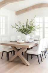 Elegant Dining Table set for a meal in a bright, modern home, for lifestyle. Generative AI