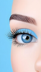 Naklejka premium Eye makeup artistry Close-up of light blue eye shadow on a female model's eye. Generative AI