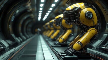 Fototapeta premium Robotic Factory With Flexible Manufacturing Systems For Efficient Industrial Production