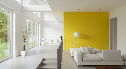 modern minimal house interior with accent yellow wall