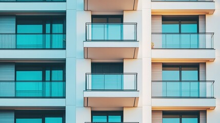 Obraz premium Modern apartment building balconies with glass railings