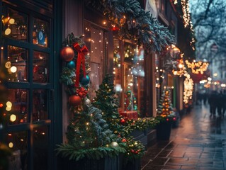 Fototapeta premium Christmas storefront with decorated windows