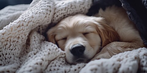 Obraz premium Puppy Sleeping Under Blanket