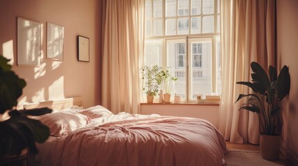 Fototapeta premium Bed with Plant by Window