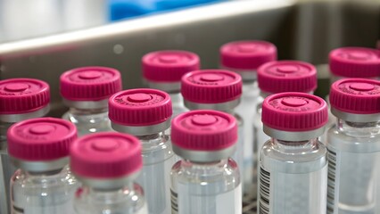 Vaccine vials in laboratory setting close-up photography medical environment detailed view