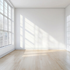 Obraz premium Modern Living Room Design with White Blank Wall, empty room with window