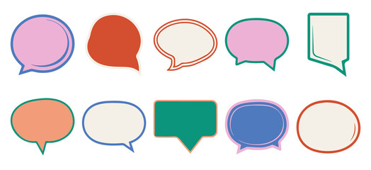 Colorful speech bubble png doodle set, transparent background