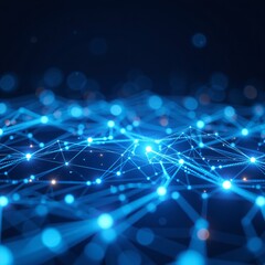 Fototapeta premium Blue Abstract Network Technology, 3D Render, Digital Connections, Modern Concept, Virtual Space Background
