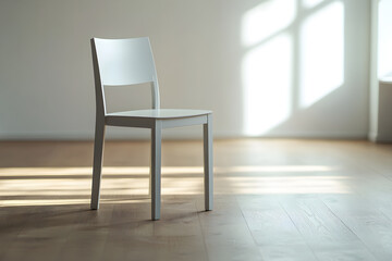 Minimalist Tranquility: The Simple Beauty of a Solitary White Chair in a Vast Space