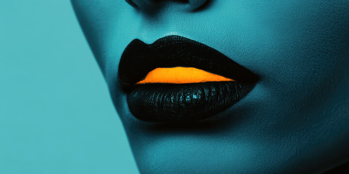 Exploring Vibrant Beauty: A Stunning Close-Up of Bold Lip Color with Striking Contrast Against a Soft Teal Background