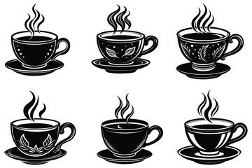 a hot tea cup silhouette illustration on white background