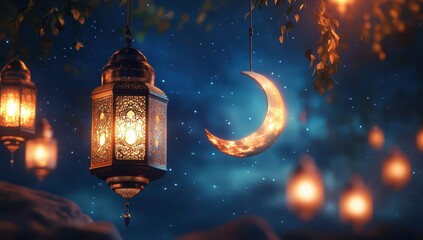 Fototapeta premium Islamic background design with beautiful lantern