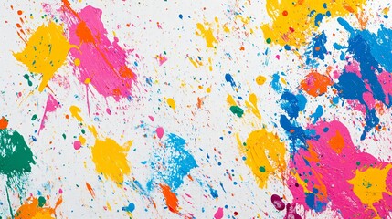 Fototapeta premium Colorful Paint Splashes on White Canvas