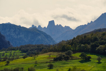 Naranjo de Bulnes, Pico Urriellu. Peaks of Europe. Asturias, Spain. Mountain adored by mountaineers. It has a height of 2,519 m and a vertical wall of 550 m.