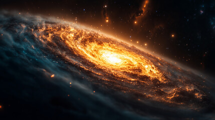 Fototapeta premium Dramatic Depiction of a Swirling Galaxy with Warm Light and Cloud Like Structure