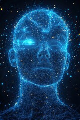 Fototapeta premium Futuristic digital human head composed of glowing blue neural network connections