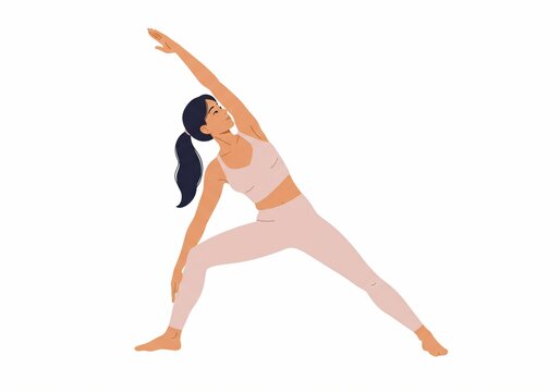 Woman practicing yoga in side stretch pose.
