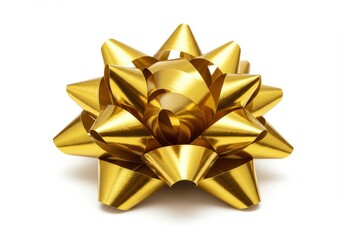 A metallic gold gift bow with a glossy finish isolated on a white background