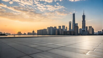 Shanghai Skyline Sunrise Cityscape, Buildings, Urban, Modern, Dawn
