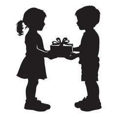Little Boy and Girl Holding Gift – Sweet Friendship Art