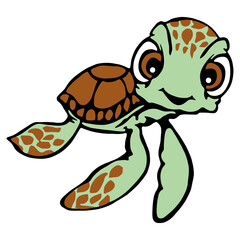 Happy cartoon Turtle hand-drawn vector illustration for kids projects