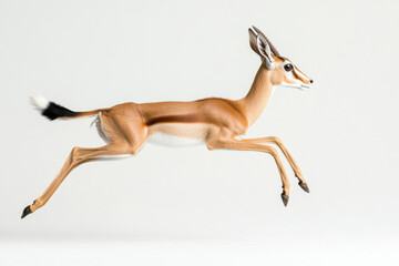 Obraz premium Gazelle in mid-leap on a white background, capturing elegance and agility