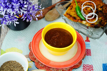 Imli ki Chutney, Tamarind sauce, Sauce in glass bottle                                                          