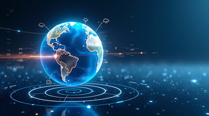 Obraz premium Weather News Background with 3D Digital Earth and Storm Radar Graphics