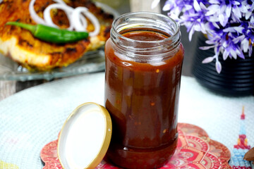 Imli ki Chutney, Tamarind sauce, Sauce in glass bottle                                                          