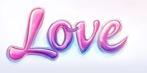 Enchanting swirls of pink and purple brushstrokes craft the word "LOVE" in elegant cursive against a pristine white backdrop, capturing the essence of affection