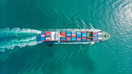 Aerial View of a Container Ship Sailing Across the Ocean