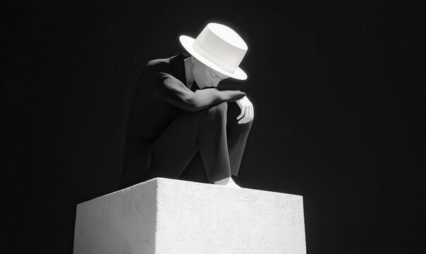 Exploring the Depths of Human Emotion: A Stylized Representation of Contemplation and Solitude in Monochrome Art