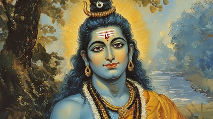 Serene Portrait of Lord Shiva, Hindu Deity.