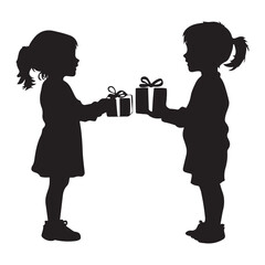 Boy and Girl Gift Exchange – Cute Holiday Illustration