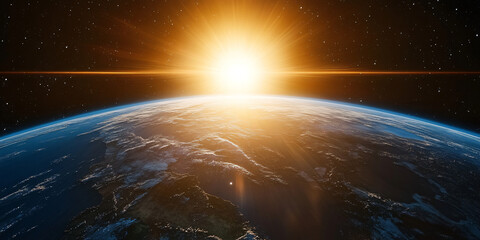Satellite View of Sun Rising Over Earth From Space