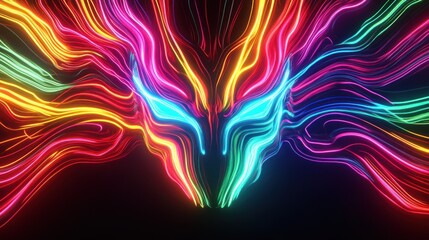 Abstract Neon Rainbow Waves Digital Art