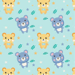 Naklejka premium Adorable Seamless Pattern with Cartoon Bears and Stars