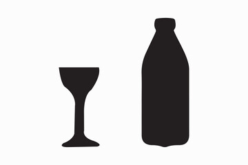 Bottle of water, vector can of soda icon set. Plastic and aluminum bottled beverage symbol. Water, beer, soda and juice silhouette.
