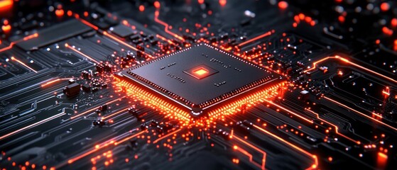 Obraz premium Glowing CPU in Circuit Board: Digital Heart of Technology