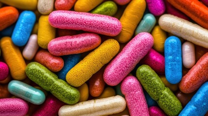 Vibrant microscopic probiotic bacteria laboratory gigapixel image scientific study close-up health benefits