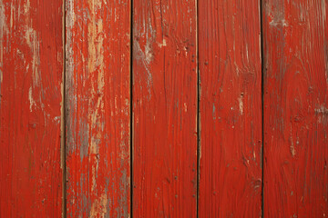 Fototapeta premium Rustic red wooden planks show aged texture and color. The wood grain is visible through the chipped paint. Great backdrop for vintage themes.